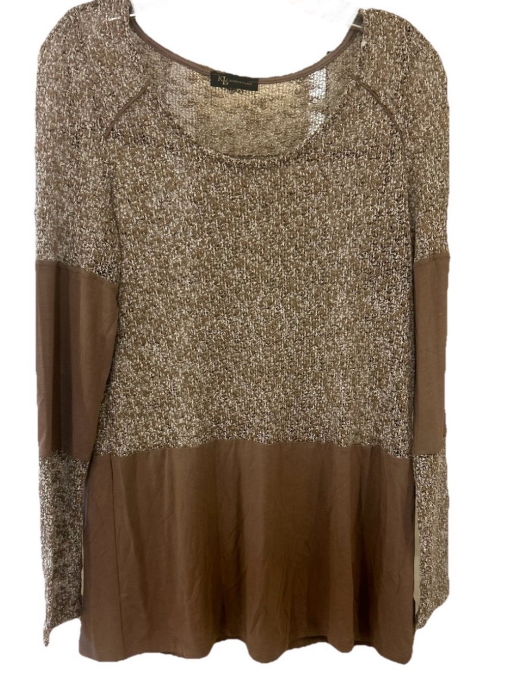 KLD Signature Mixed Media Marled Knit Tunic Top Brown M